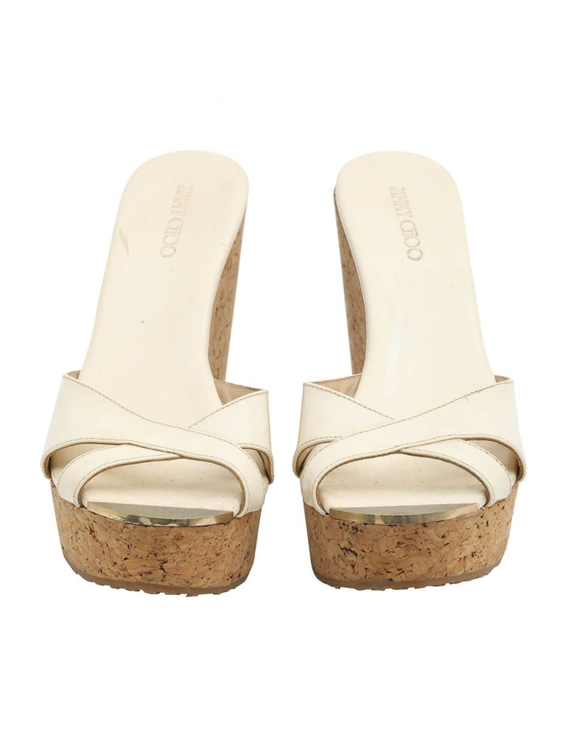 Mules White Patent Leather Wedges/Size- 39
