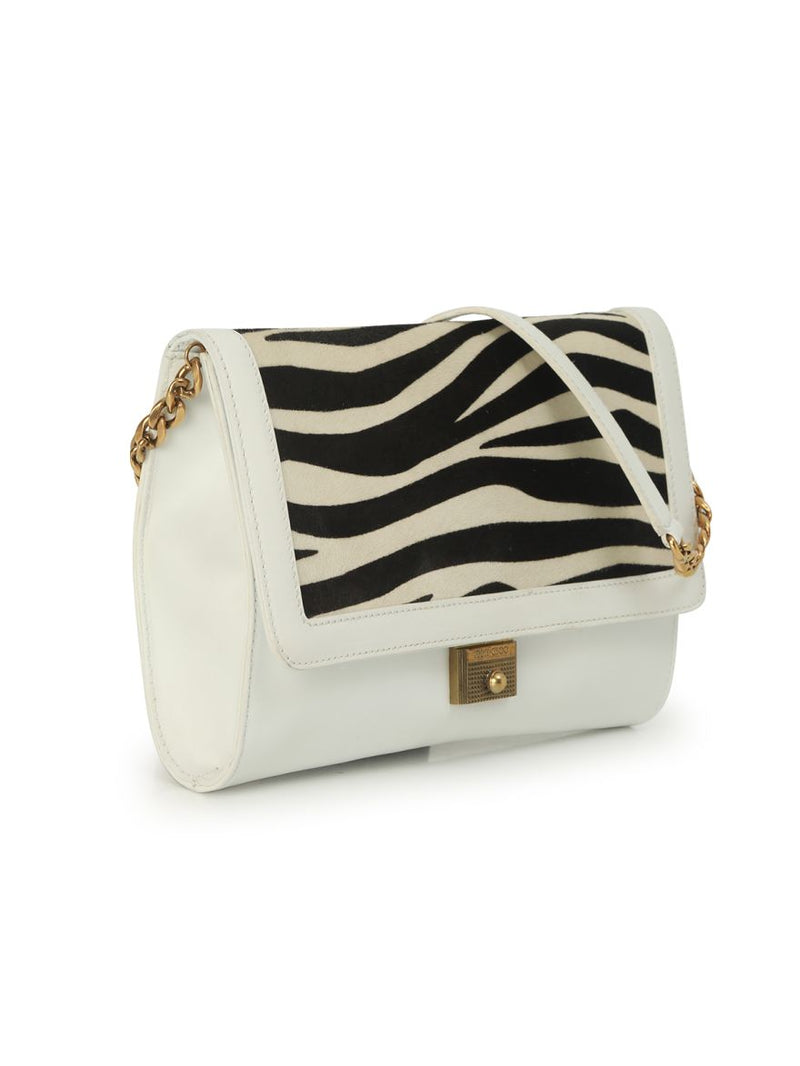 Zebra Print White Leather Bag Medium