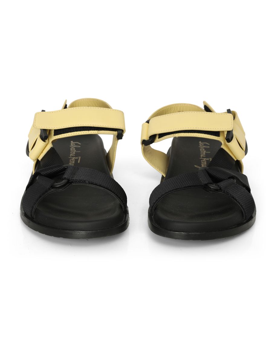 Black/ Yellow Leather & Fabric Sandal Size- 6.5