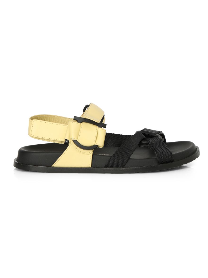 Black/ Yellow Leather & Fabric Sandal Size- 6.5