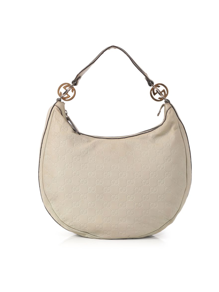 White ssima leather GG Twins Medium Hobo Bag