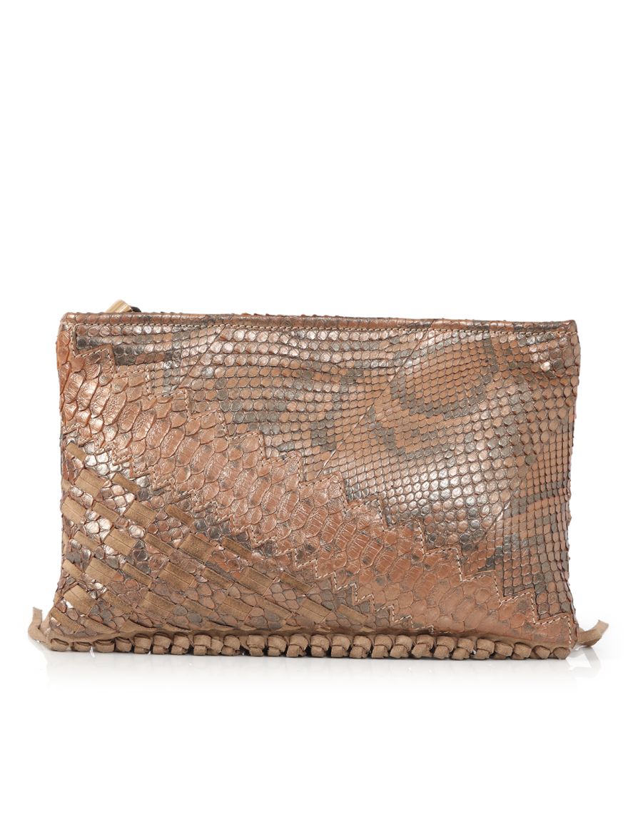 Metallic Snakeskin Fringed Clutch