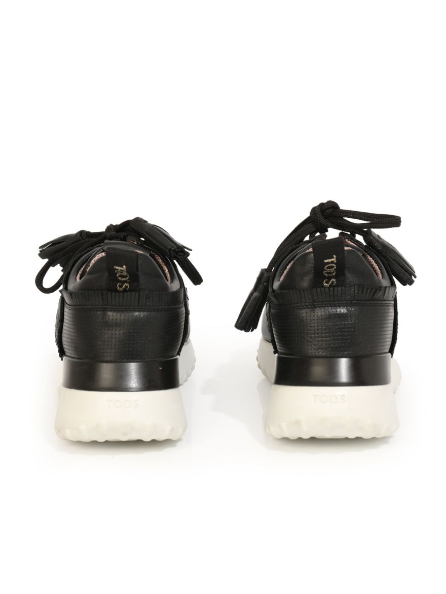 TOD'S Black Leather Lace UP Sneaker/ 38.5S