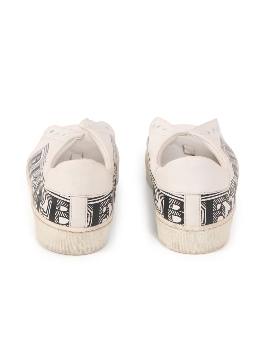 White Logo Print Low Top Sneakers