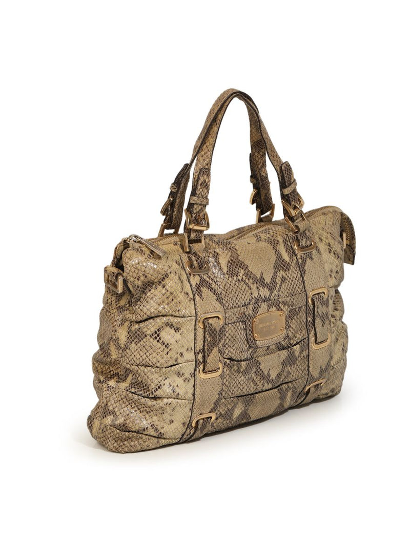Beige Python Effect Leather Satchel