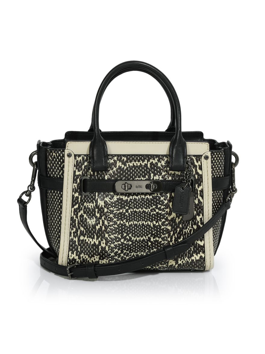 Black/Beige Snakeskin Effect and Leather Swagger 20 Tote Small