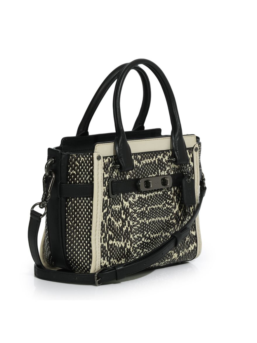 Black/Beige Snakeskin Effect and Leather Swagger 20 Tote Small