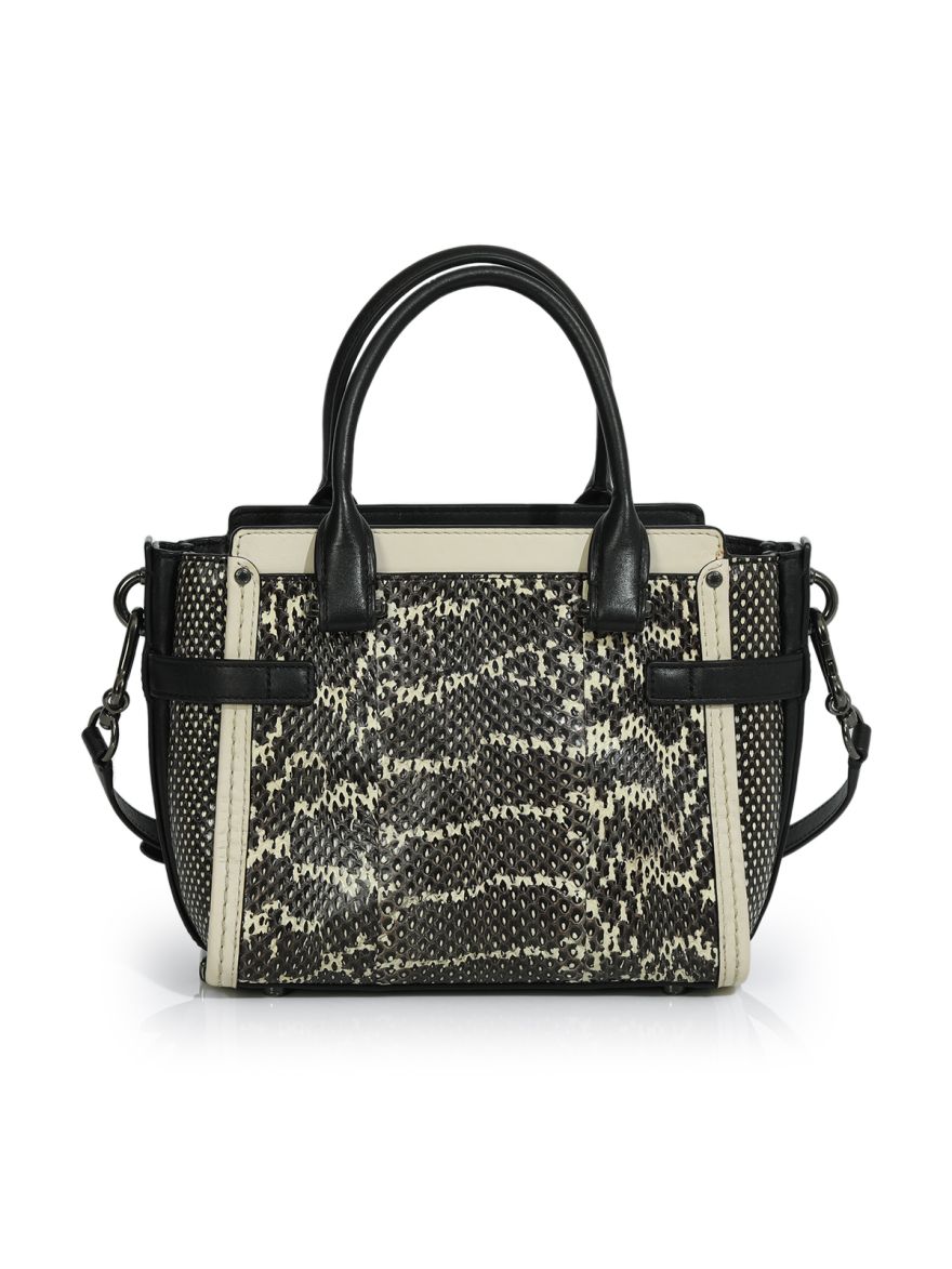 Black/Beige Snakeskin Effect and Leather Swagger 20 Tote Small