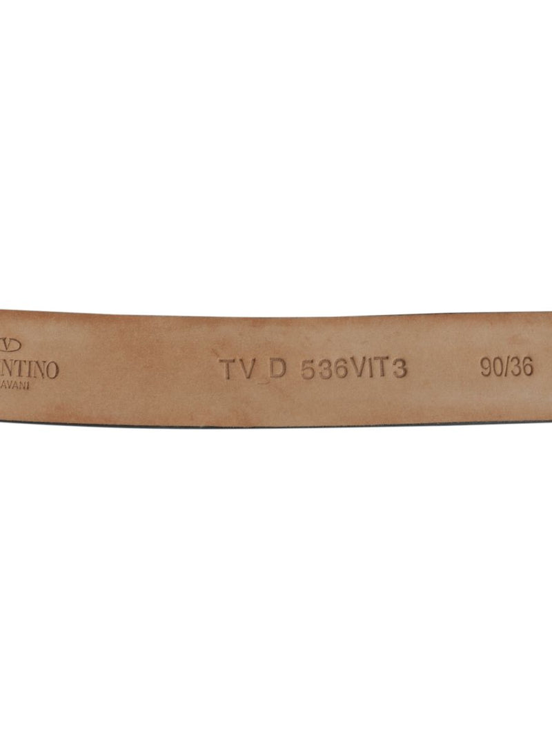 Tan leather Embellished Logo Platino Belt Size: 36"