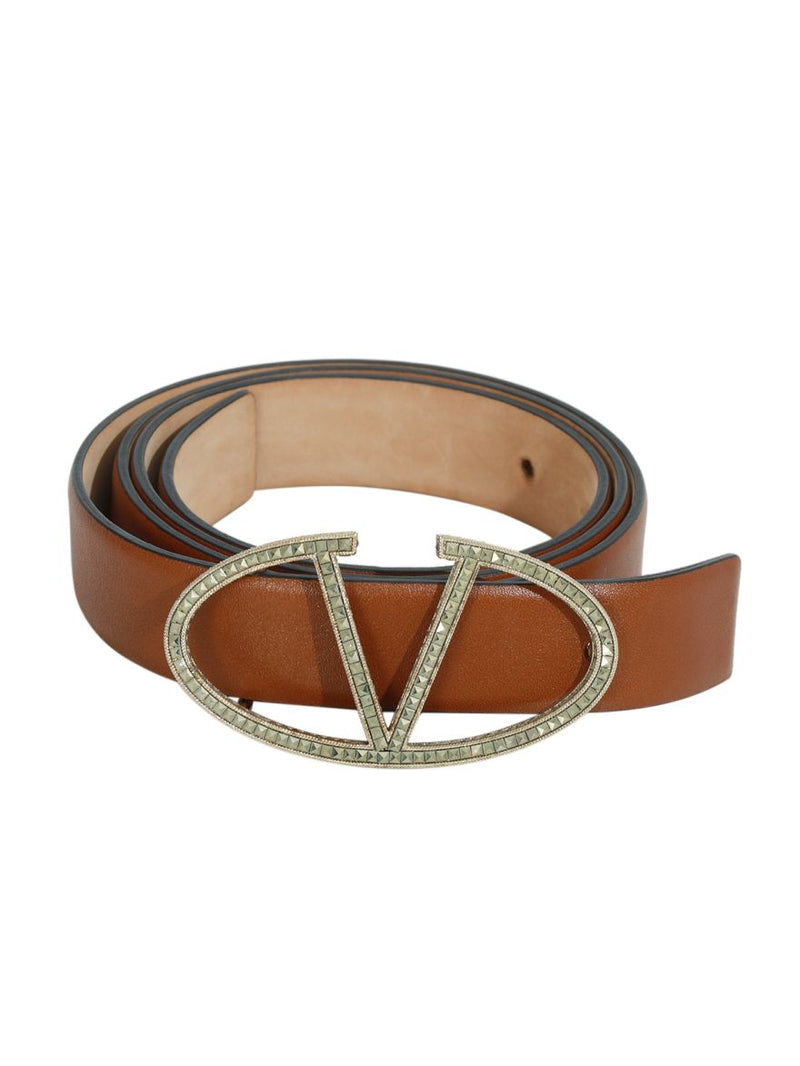 Tan leather Embellished Logo Platino Belt Size: 36"