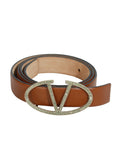 Tan leather Embellished Logo Platino Belt Size: 36