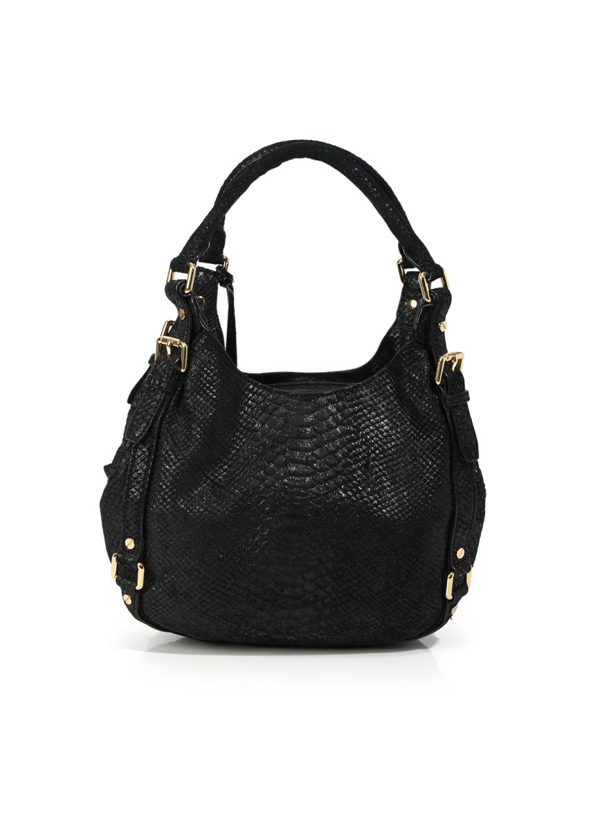 Black Python Embossed Bedford Shoulder Bag