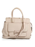 Beige Double T Grained Leather Satchel Medium