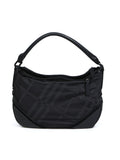 Black Leather Trim Nylon Double Chain Hobo Bag