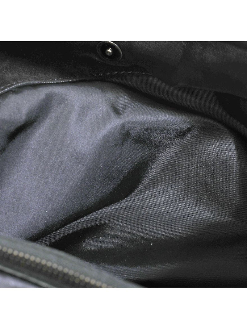 Black Leather Trim Nylon Double Chain Hobo Bag