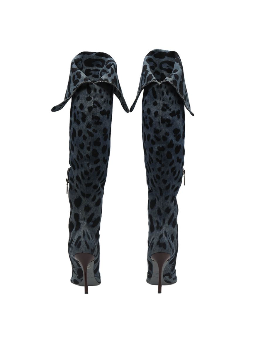 Denim Leopard Boots/Size-39