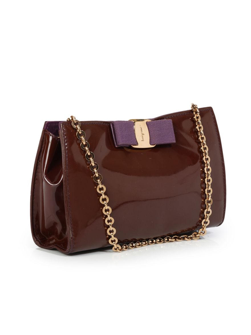 Patent Purple Vera Piuma Chain Clutch