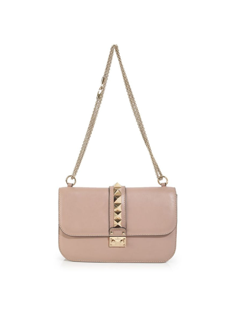 Garavani Nude Pink Rockstud Lock Noir Medium Shoulder Bag