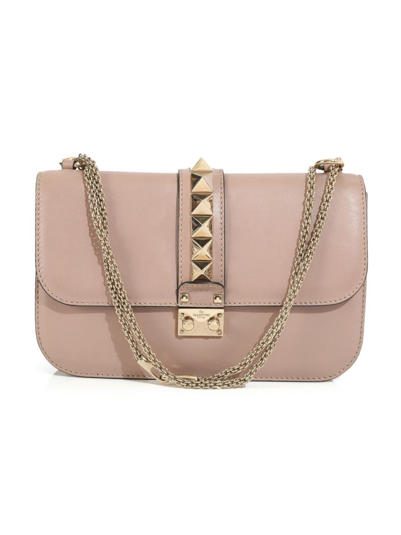 Garavani Nude Pink Rockstud Lock Noir Medium Shoulder Bag