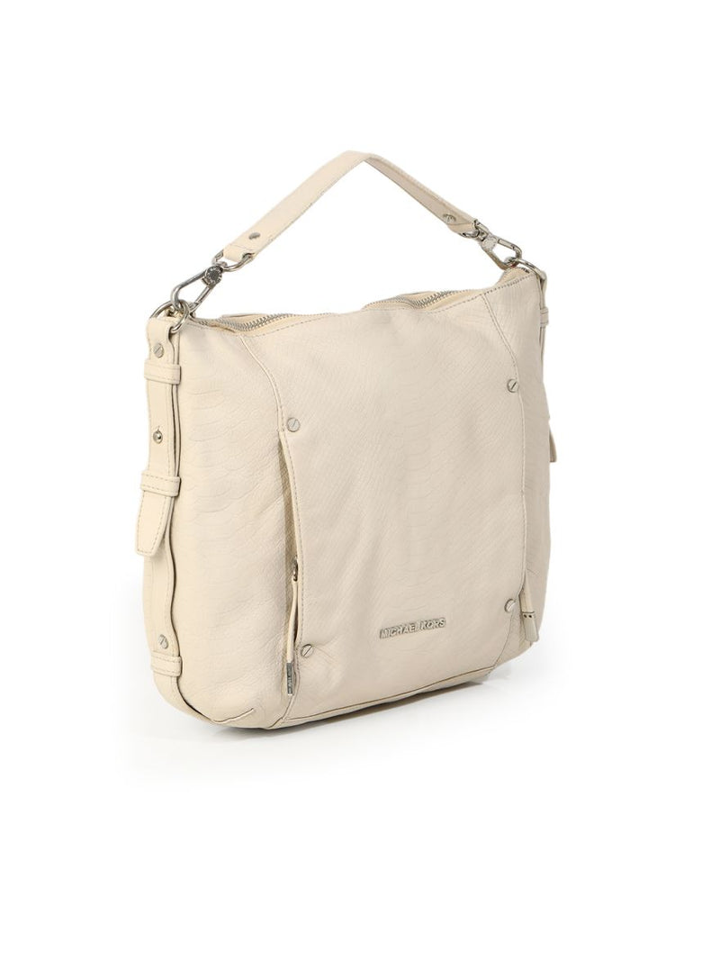 Ecru Croc Embossed Hobo Bag