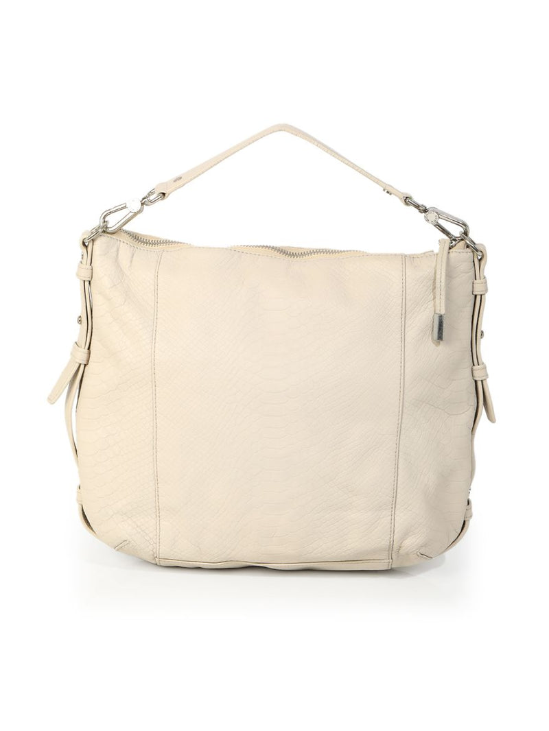 Ecru Croc Embossed Hobo Bag
