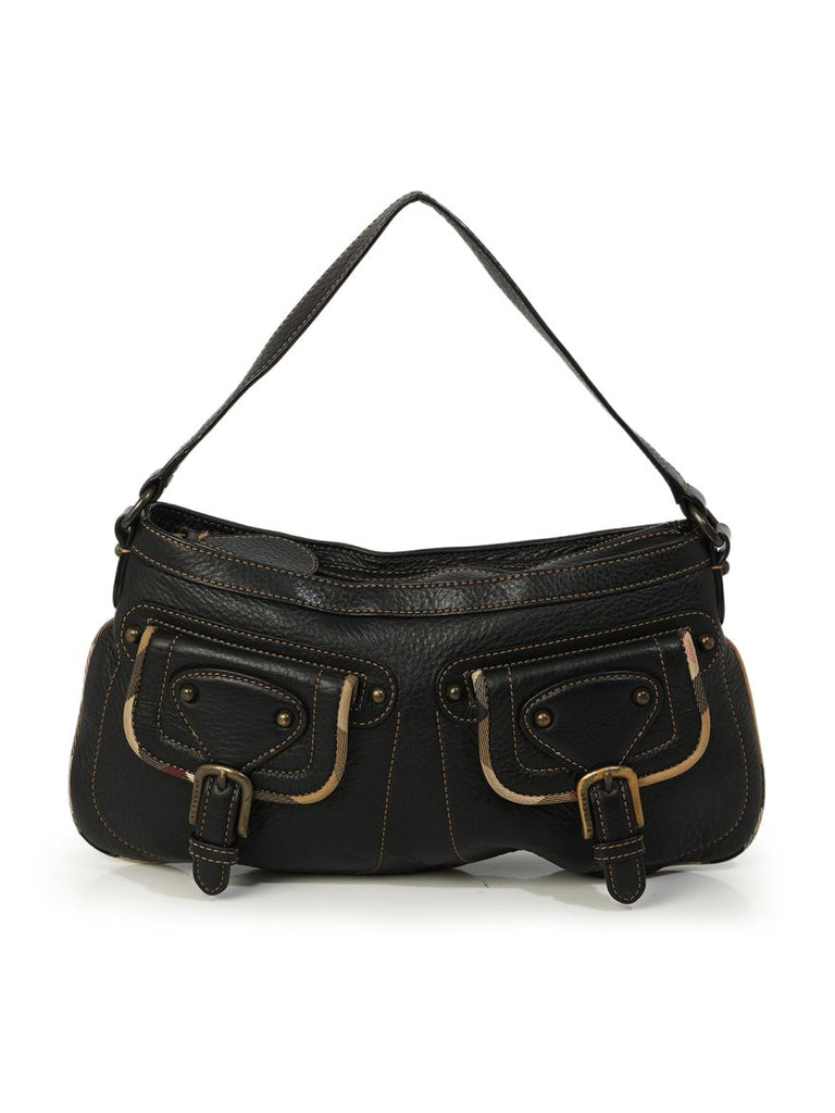 バッグ Vintage Burberry Black Leather Handbag Buy Pre-Owned Authentic Burberry Vintage Black Leather Front