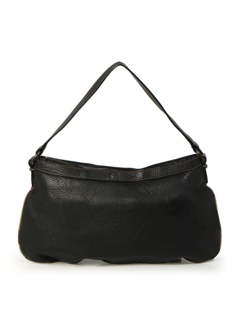 Vintage Black Leather Front Pockets Shoulder Bag