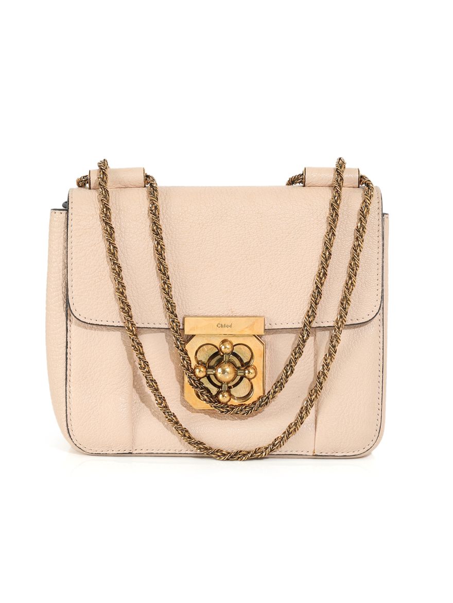 Beige Leather Small Square Elsie Chain Shoulder Bag