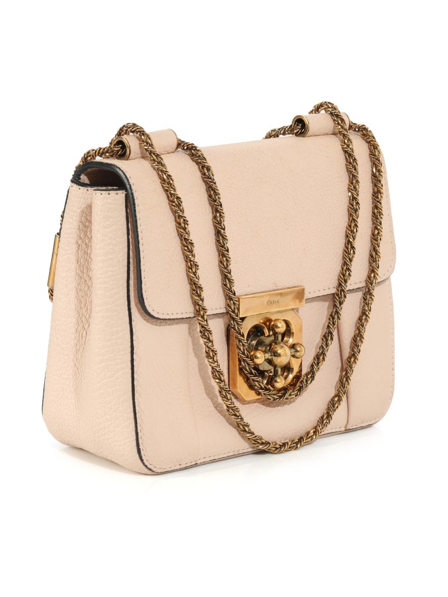 Beige Leather Small Square Elsie Chain Shoulder Bag