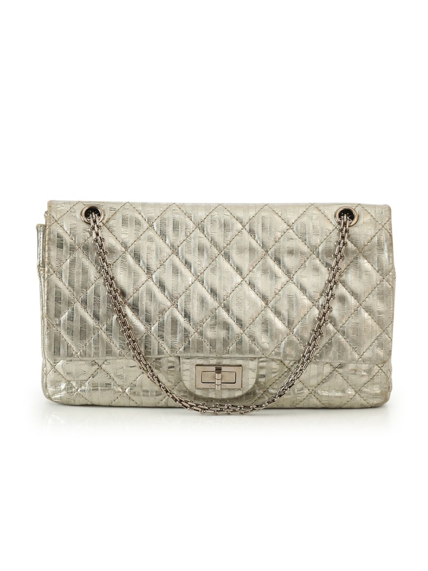 Metallic Striped Reissue 2.55 Jumbo Double Flap Shoulder Bag