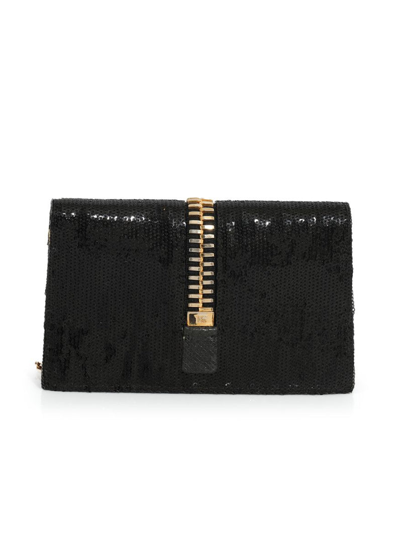 Sequin Snake Embossed Sedgwick Zip Clutch Bag Black Small