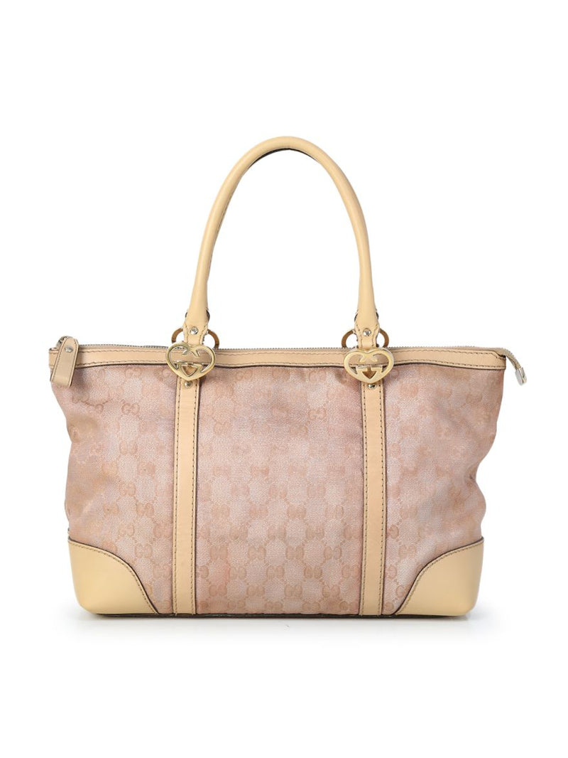 Beige/Rose Gold Metallic GG Fabric & Leather Tote