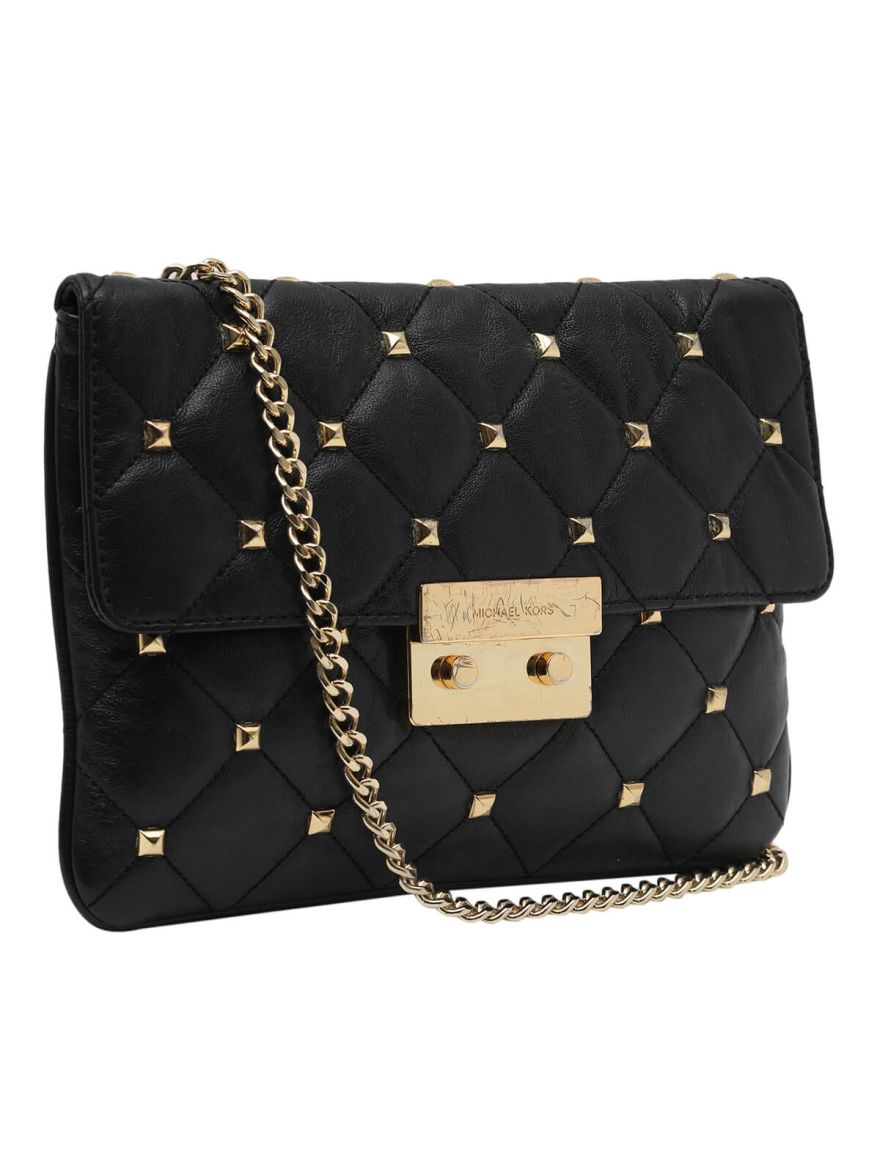 Black Studded Clutch with Chain Strap