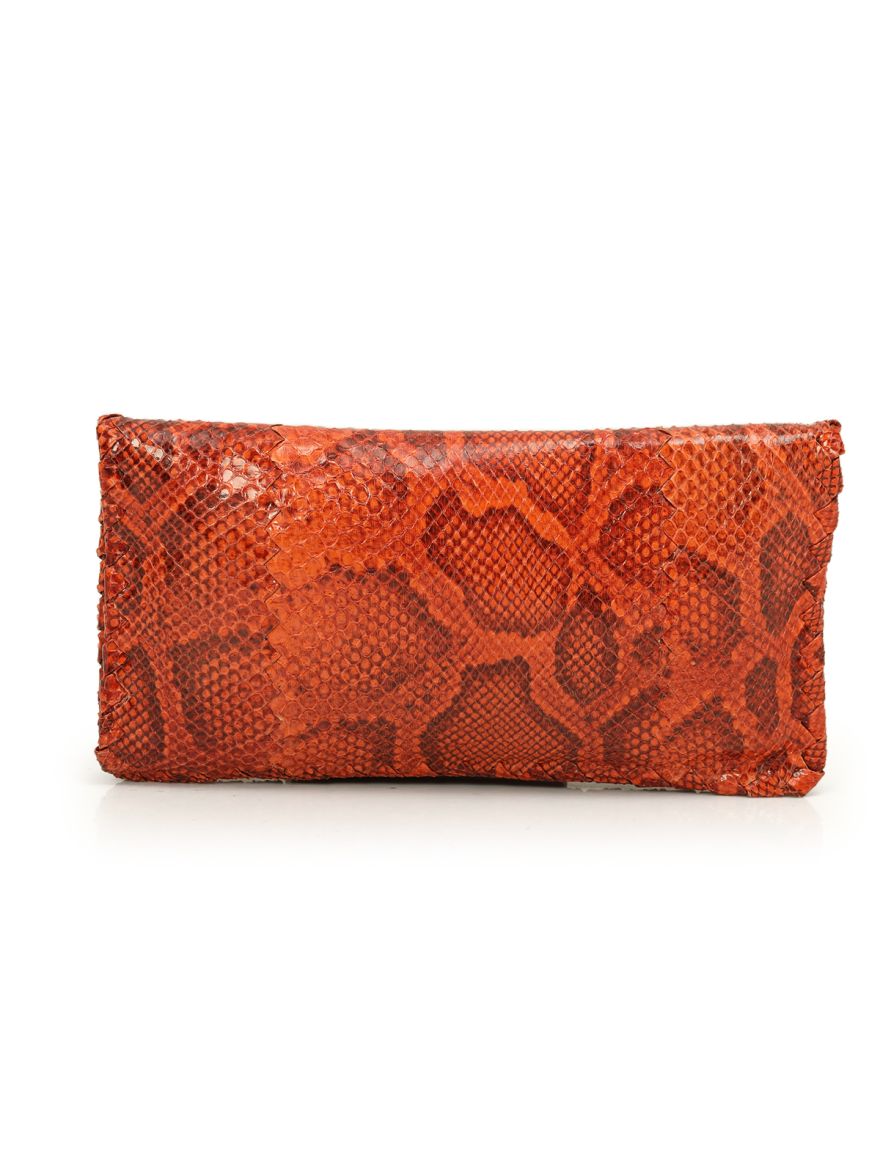 Orange Turnlock Flap Python Clutch Small