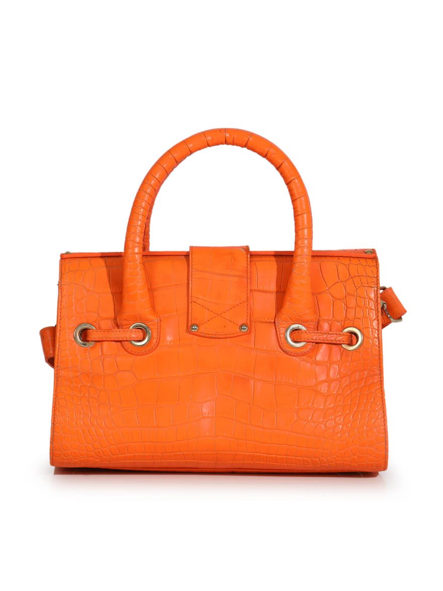 Orange Croco Embossed Handbag with Strap