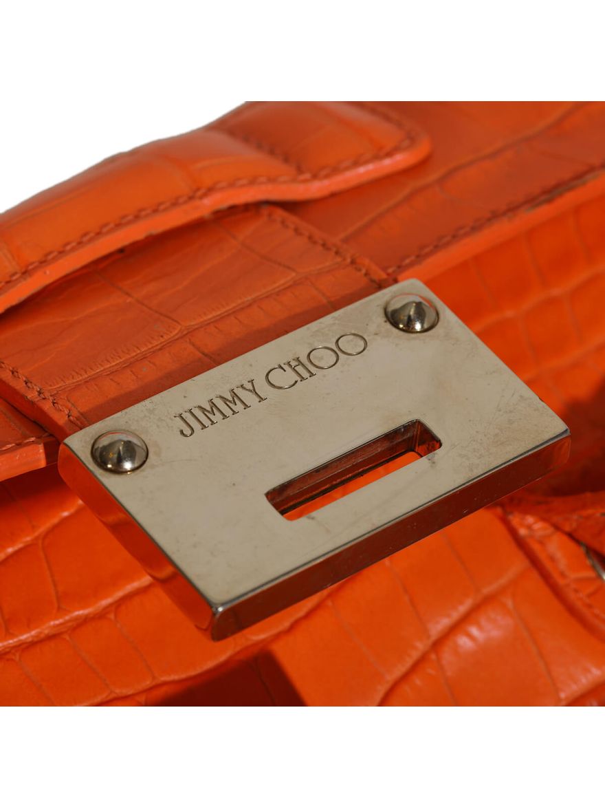 Orange Croco Embossed Handbag with Strap