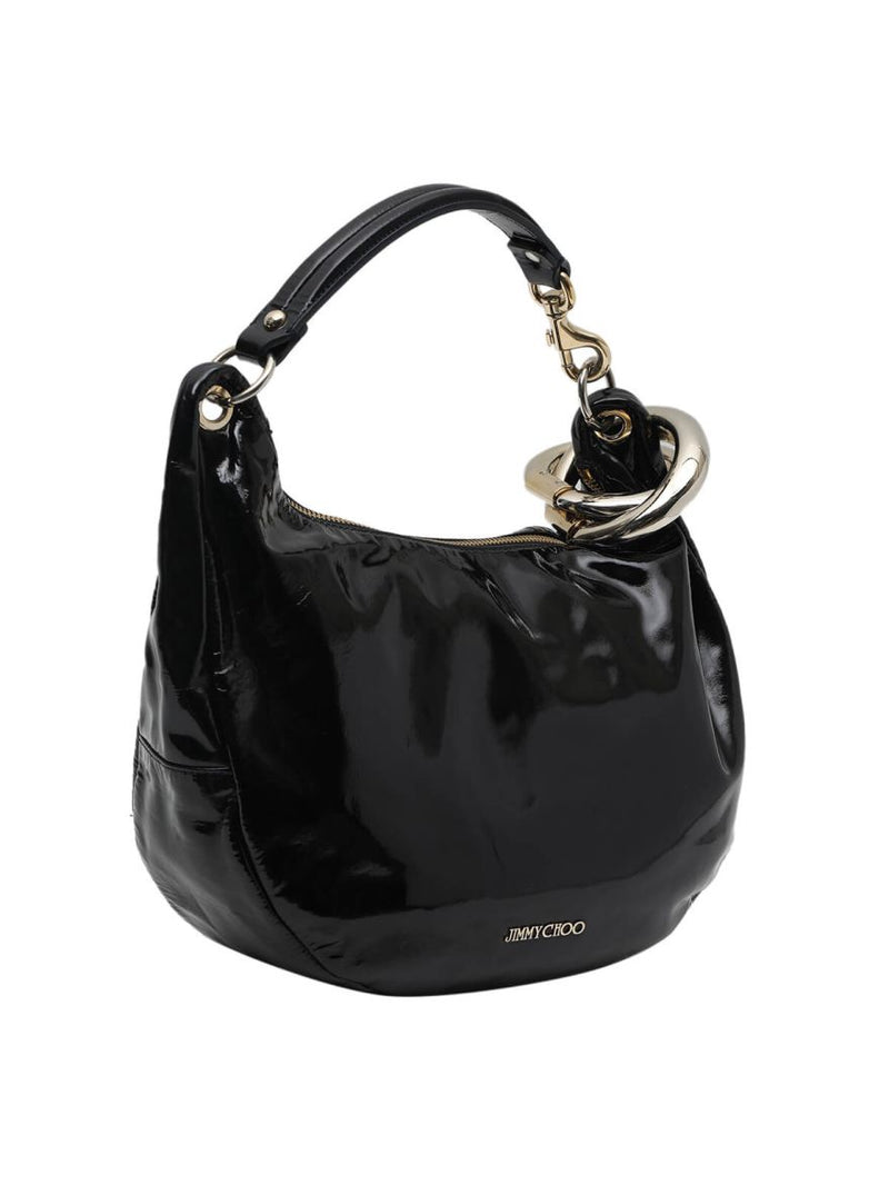 Black Patent Leather Ring Shoulder Bag