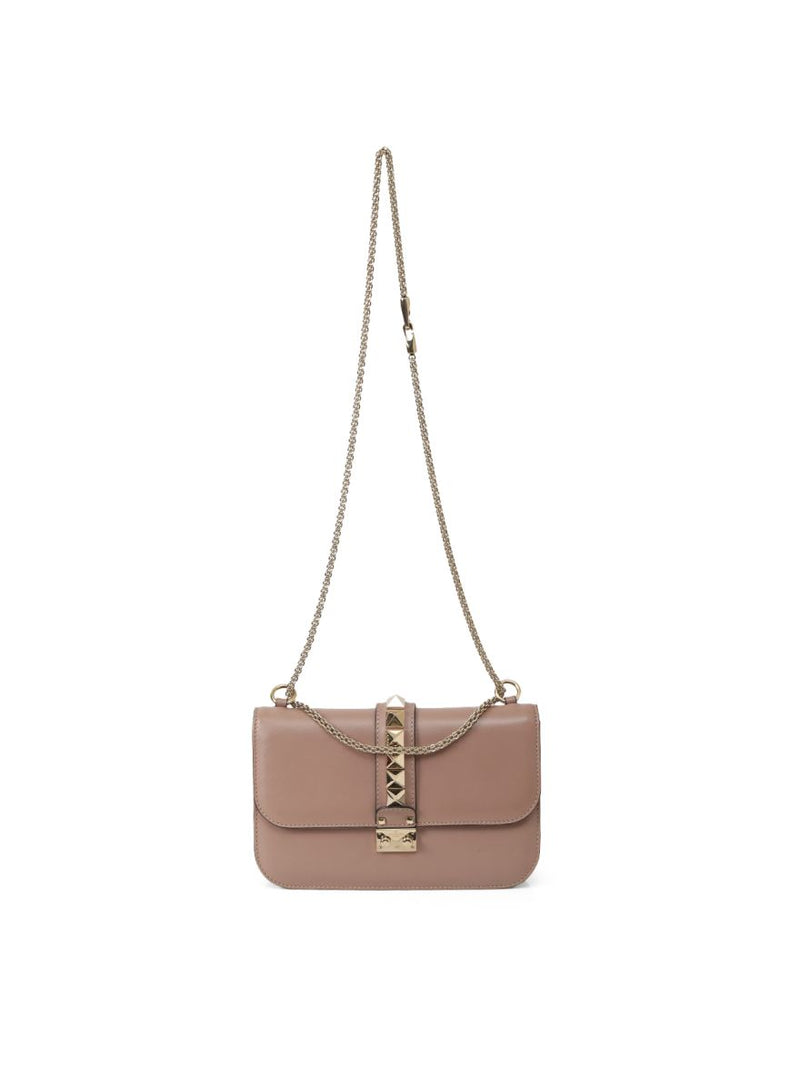 Garavani Nude Pink Rockstud Lock Noir Shoulder Bag Medium