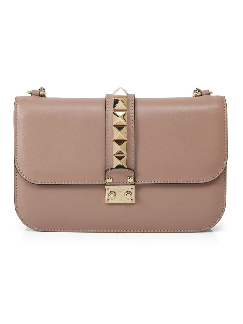 Garavani Nude Pink Rockstud Lock Noir Shoulder Bag Medium