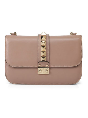 Garavani Nude Pink Rockstud Lock Noir Shoulder Bag Medium