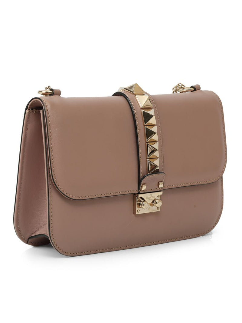Garavani Nude Pink Rockstud Lock Noir Shoulder Bag Medium