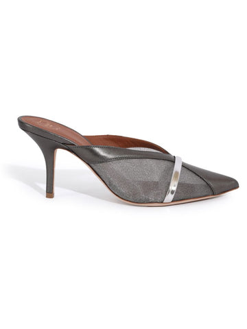 Metalic Grey Mesh And Leather Bobbi Mule Sandals Size 36.5