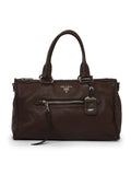 Brown Vitello Daino Leather Tote One Size