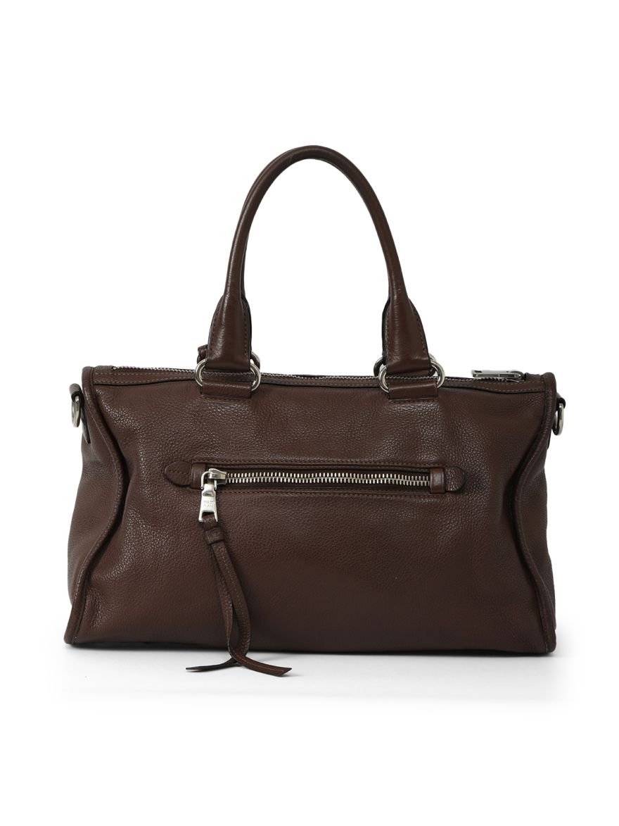 Brown Vitello Daino Leather Tote One Size