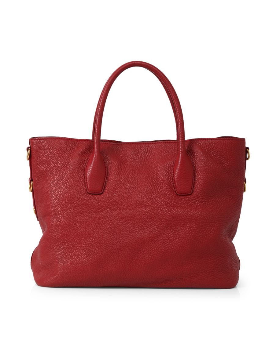 Pre Owned Luxury Prada Vitello Daino Rosso Pebbled Leather Large