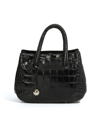 Black croc Embossed Handbag Small