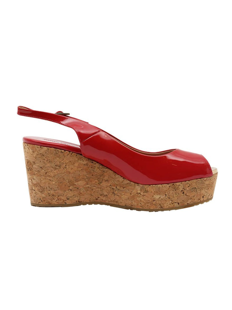 Cherry Red Patent Leather Block Heels/Size-38.5EUR