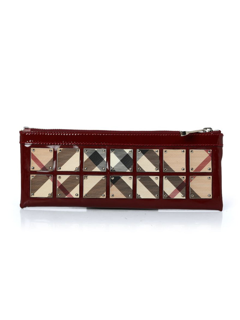 Supernova Check PVC And Patent Leather Wristlet Clutch