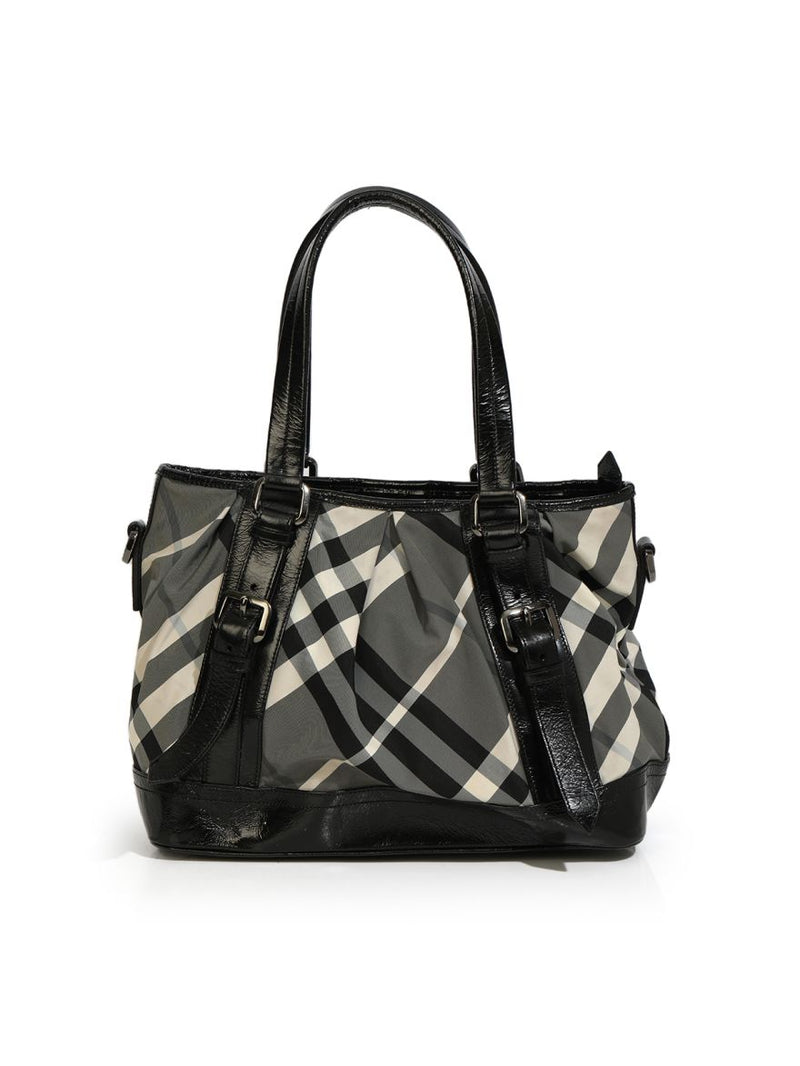 Black Beat Check Nylon Medium Lowry Tote