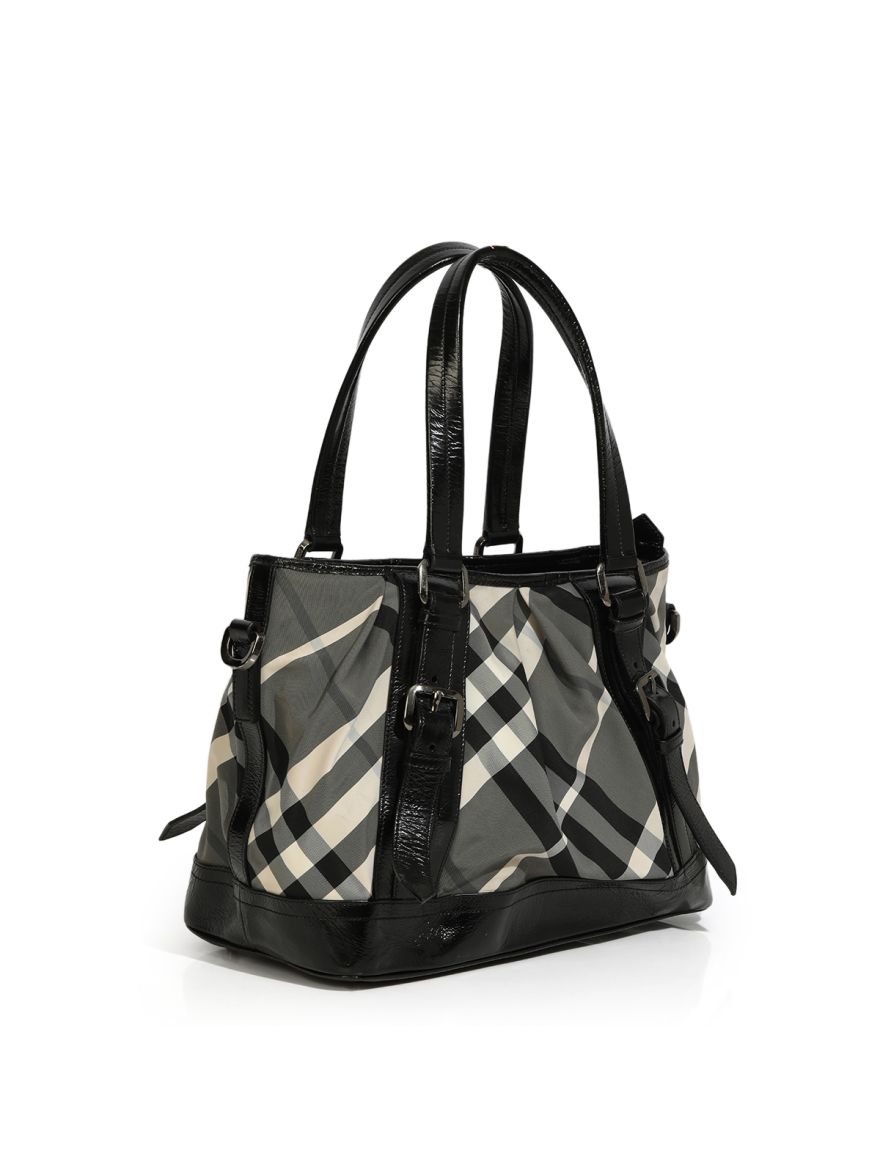 Black Beat Check Nylon Medium Lowry Tote